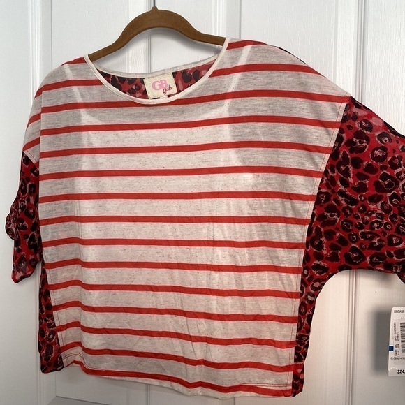 🆕 GB Girls Oversized Loose-Fit Top w/Cami Striped Cheetah Print XL - Picture 4 of 9
